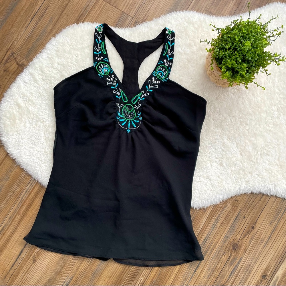 Gorgeous Sz M Sheer Bank Embroidered Tank